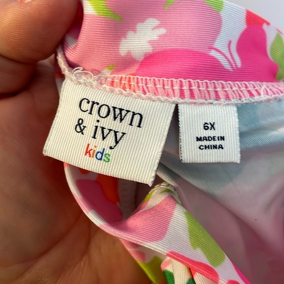 Crown and Ivy Kids Floral Butterfly Ruffle Hem Rash Guard Swim Shirt size 6X - Picture 4 of 12
